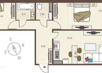 Продажа 2-комнатной квартиры, 64.21 м2, село Новая Усмань, бульвар Художников, 2В