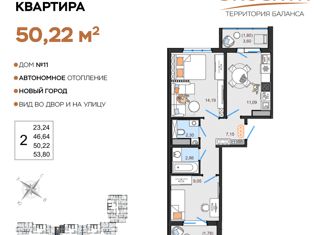 Двухкомнатная квартира на продажу, 50.22 м2, Ульяновск, жилой комплекс ЭкоСити, 11, ЖК ЭкоСити