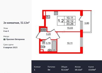 Однокомнатная квартира на продажу, 31.5 м2, Санкт-Петербург, ЖК Солнечный Город. Резиденции, улица Владимира Пчелинцева, 5
