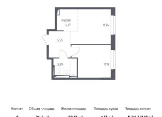 2-ком. квартира на продажу, 36.6 м2, село Остафьево, улица Красовского, 2к3