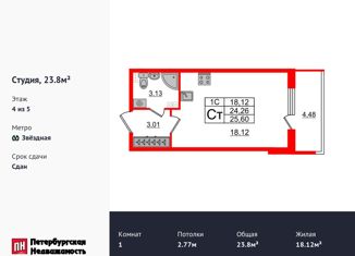 Продаю квартиру студию, 23.8 м2, Санкт-Петербург, метро Звёздная, Пулковское шоссе, 95к3