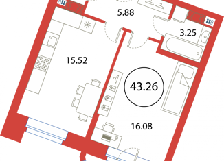 Продам 1-комнатную квартиру, 43.26 м2, Санкт-Петербург, Плесецкая улица, 2, ЖК Ариосто