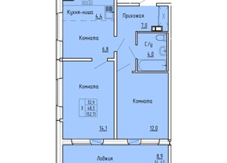 2-комнатная квартира на продажу, 52.7 м2, Киров, улица Тимирязева, 7, ЖК Тимирязев
