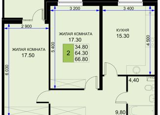 Продается 2-комнатная квартира, 66.8 м2, поселок Южный, Казачья улица, 6к1