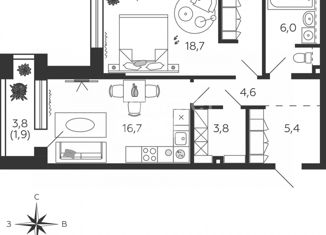 Продаю 2-ком. квартиру, 56.9 м2, Москва, набережная Марка Шагала, 11к1, ЖК Шагал