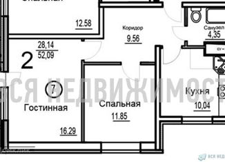 Продажа двухкомнатной квартиры, 52.09 м2, Воронеж, улица Суворова, 122Б, ЖК Берег