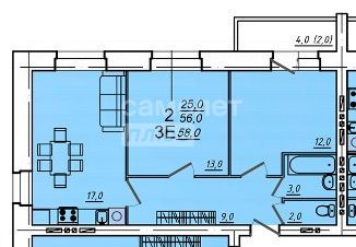 Продажа 2-комнатной квартиры, 58 м2, Вологда, Северная улица, 36Г, микрорайон Водники