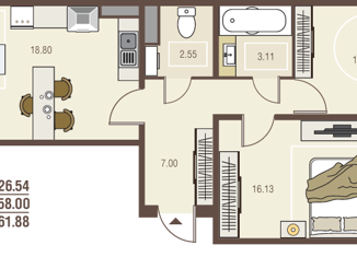 Продам двухкомнатную квартиру, 61.88 м2, село Новая Усмань, бульвар Художников, 2В