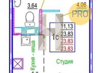 Продаю квартиру студию, 23.8 м2, Челябинск, Нефтебазовая улица, 1, Советский район