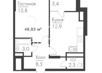 1-комнатная квартира на продажу, 48.83 м2, Самара, проспект Масленникова, 14А, метро Московская