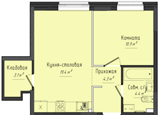 Продам 1-комнатную квартиру, 42.1 м2, Удмуртия, Гольянская улица, 1Б