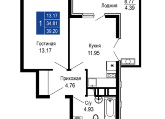 Комната на продажу, 39.2 м2, поселок городского типа Заозерное, улица Аллея Дружбы