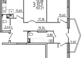 Продаю 3-ком. квартиру, 102.65 м2, село Засечное, Олимпийская улица, 5, ЖК Петровский Квартал