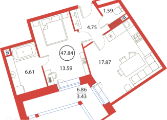Продаю 1-ком. квартиру, 47.84 м2, Санкт-Петербург, Плесецкая улица, 4, ЖК Ариосто