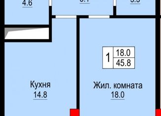 Продается однокомнатная квартира, 45.8 м2, Нальчик, район Предгорный, улица Атажукина, 1