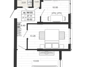 Продажа 2-ком. квартиры, 50.02 м2, деревня Малое Верево, улица Кутышева, 9к2