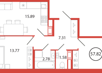 Продажа 2-комнатной квартиры, 57.82 м2, поселок Бугры, аллея Ньютона, 2, ЖК Энфилд