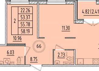 2-ком. квартира на продажу, 53.37 м2, посёлок Шушары, Образцовая улица, 6к3, ЖК Образцовый Квартал 8