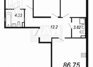 3-ком. квартира на продажу, 84.9 м2, Санкт-Петербург, Пулковское шоссе, 73к2, метро Звёздная