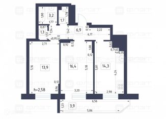 Продажа 2-комнатной квартиры, 63.3 м2, Татарстан, проспект Универсиады, 10