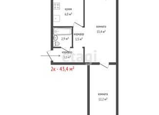 Продам 2-комнатную квартиру, 43.4 м2, Екатеринбург, Технологическая улица, 3, Технологическая улица