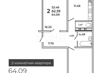 Продаю 2-комнатную квартиру, 61.6 м2, Краснодар, Севастопольская улица, 6/1, Севастопольская улица