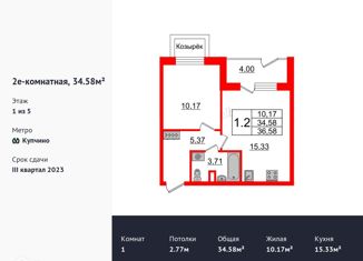 Продается 1-ком. квартира, 34 м2, Санкт-Петербург, Пулковское шоссе, 71к12, метро Звёздная