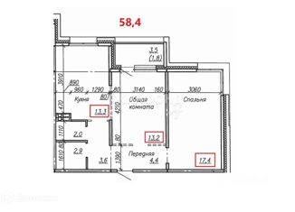 2-комнатная квартира на продажу, 62.1 м2, Новосибирск, улица Николая Островского, 195, ЖК Галактика