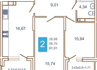 Продается 2-комнатная квартира, 66.05 м2, Краснодар, улица Кирилла Россинского, 3/1