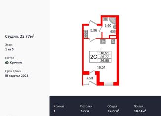 Продам квартиру студию, 25.4 м2, Санкт-Петербург, Пулковское шоссе, 71к12, метро Звёздная