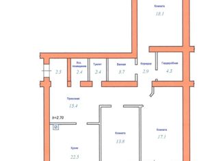 Трехкомнатная квартира на продажу, 105.1 м2, Тверская область, 1-й проезд Марии Ульяновой, 37