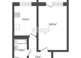 1-комнатная квартира на продажу, 35.3 м2, Тюмень, ЖК Тура-2, улица Героев Космоса, 21