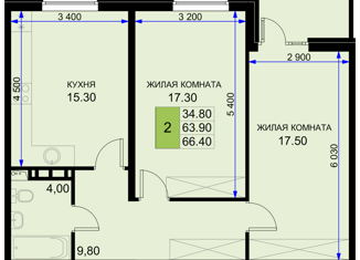 Продаю 2-ком. квартиру, 66.4 м2, Краснодарский край, Дозорная улица, 3А