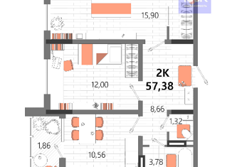 Продажа 2-ком. квартиры, 57.38 м2, Крым, улица Аллея Дружбы, 2Д