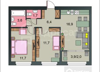 Продается двухкомнатная квартира, 54 м2, Волгоград, улица Малиновского, 14, ЖК Новый Свет