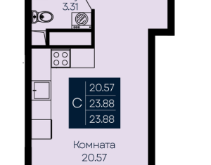 1-комнатная квартира на продажу, 25.86 м2, поселок городского типа Заозерное, улица Аллея Дружбы, 2Д
