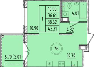 Продаю однокомнатную квартиру, 36.61 м2, Санкт-Петербург, Образцовая улица, 6к1