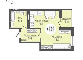 Квартира на продажу студия, 38.6 м2, Новосибирск, улица Петухова, 168с, метро Речной вокзал