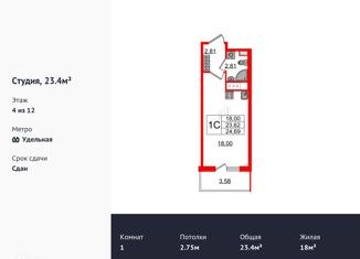 Продаю квартиру студию, 23.4 м2, Санкт-Петербург, метро Политехническая