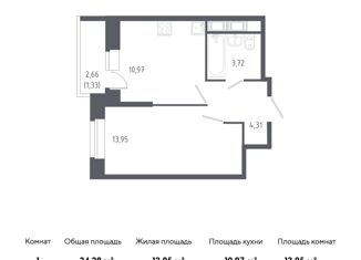 Продаю 1-ком. квартиру, 34.28 м2, Колпино, ЖК Новое Колпино, жилой комплекс Новое Колпино, к34