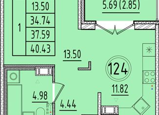 Продаю 1-комнатную квартиру, 34.74 м2, посёлок Шушары, Образцовая улица, 6к2