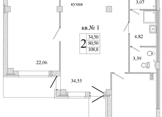 Продается двухкомнатная квартира, 80.47 м2, деревня Писковичи, улица Гецентова, 5