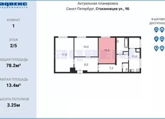 Продам комнату, 78.2 м2, Санкт-Петербург, улица Стахановцев, 9Б