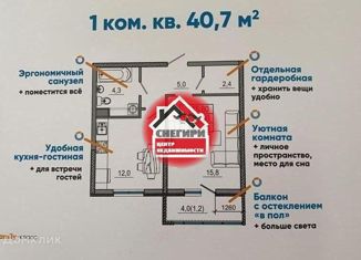 Продается 1-ком. квартира, 40.7 м2, Новороссийск, ЖК Облака, улица Куникова, 55к2