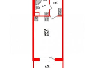 Квартира на продажу студия, 25.8 м2, Санкт-Петербург, Пулковское шоссе, 73к6, Московский район