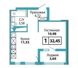 Продам 1-комнатную квартиру, 33 м2, Оренбург, Северный проезд, 23, Дзержинский район