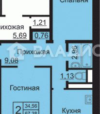 Продажа 2-ком. квартиры, 67.28 м2, Калуга, улица Кибальчича, 2, ЖК Галактика