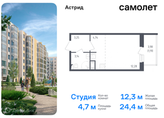 Продажа квартиры студии, 24.4 м2, Колпино, проспект Ленина, 60, ЖК Астрид