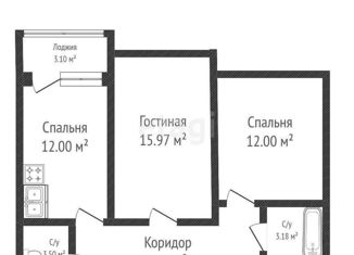 Продается 2-ком. квартира, 60.3 м2, Краснодар, улица имени Валерия Гассия, 4/7к2