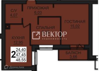 2-комнатная квартира на продажу, 48.55 м2, деревня Дерябиха, деревня Дерябиха, 77